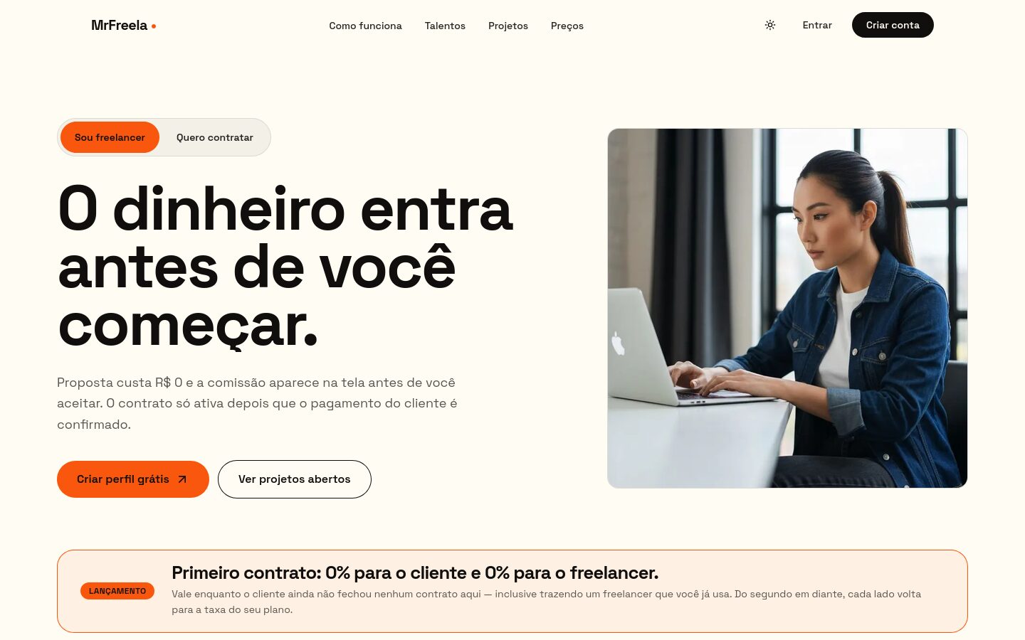 Tela inicial do MrFreela